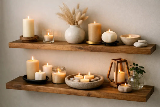 Cómo decorar repisas con velas con equilibrio - La Vela Amaltea