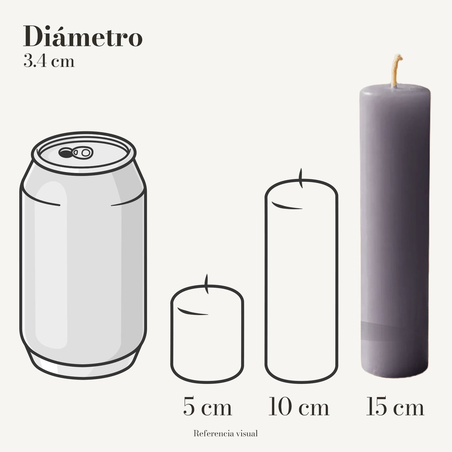 Cirio Gris 3.4 cm 15 cm