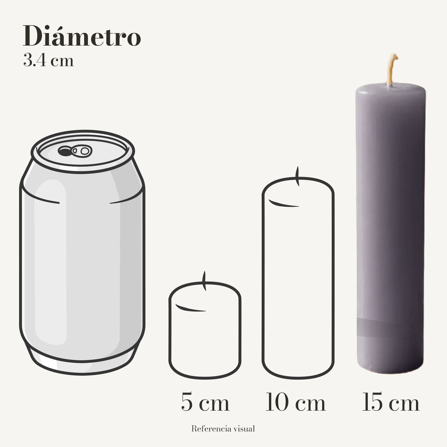 Cirio Gris 3.4 cm 15 cm