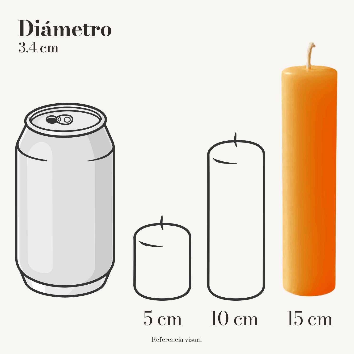 Cirio Naranja 3.4 cm 15 cm