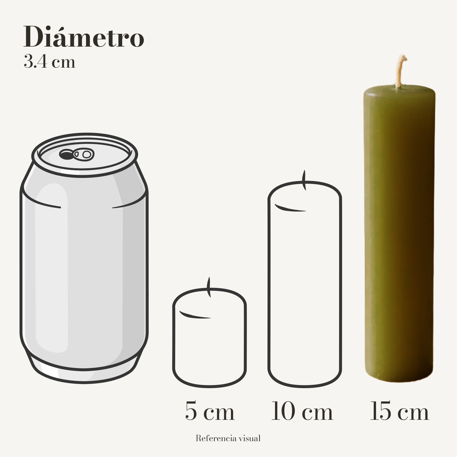 Cirio verde olivo 3.4 cm diámetro - La Vela Amaltea