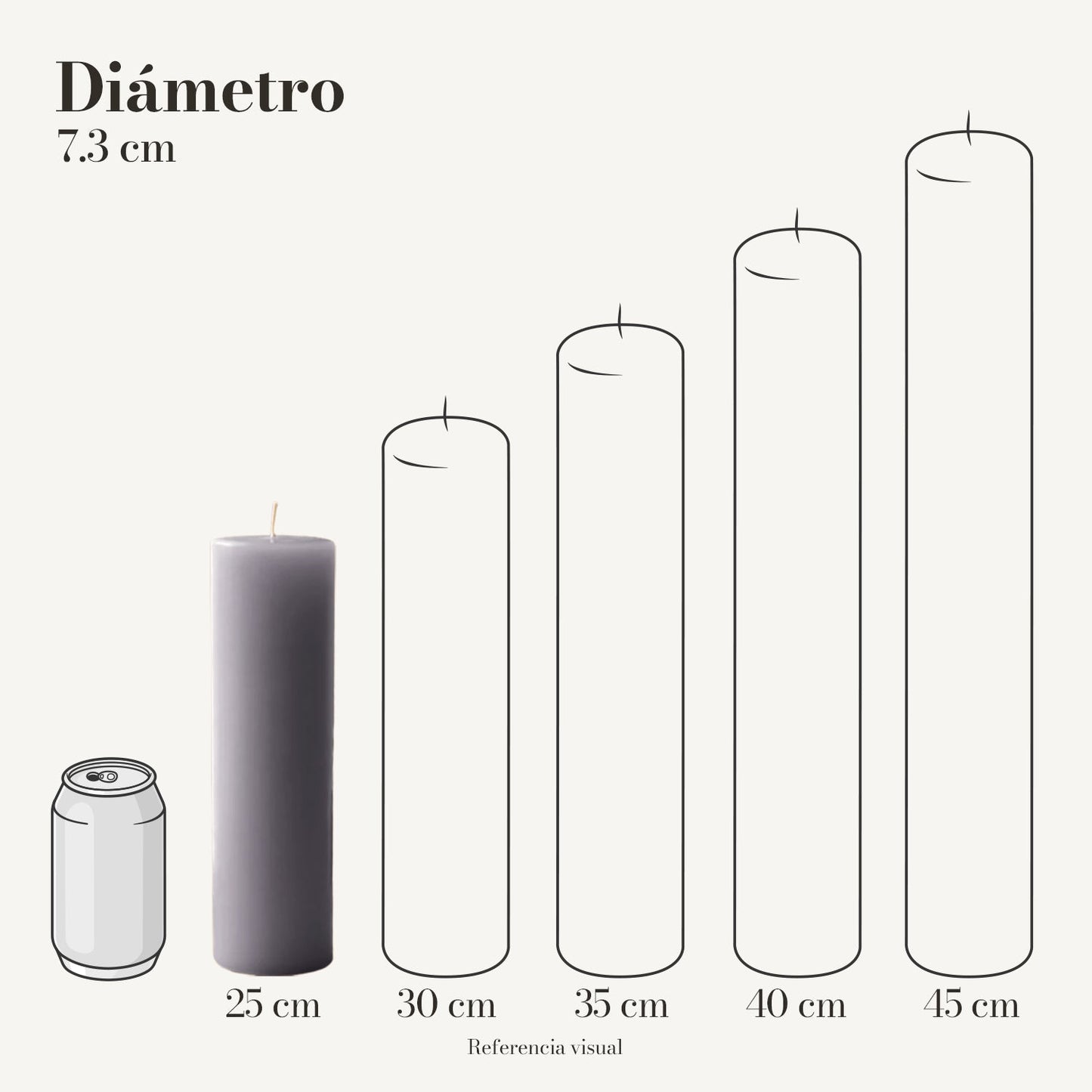 Cirio Gris 7.3 cm 25 cm