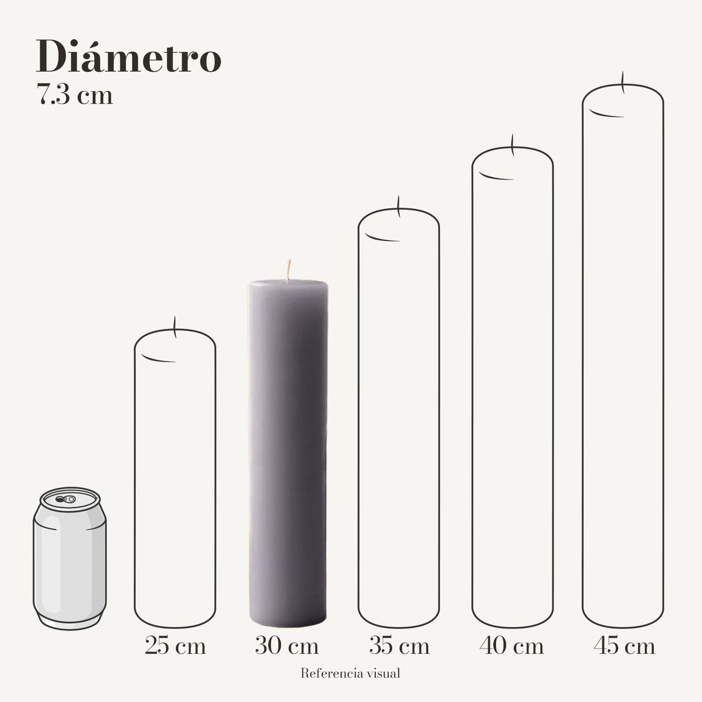 Cirio Gris 7.3 cm 30 cm