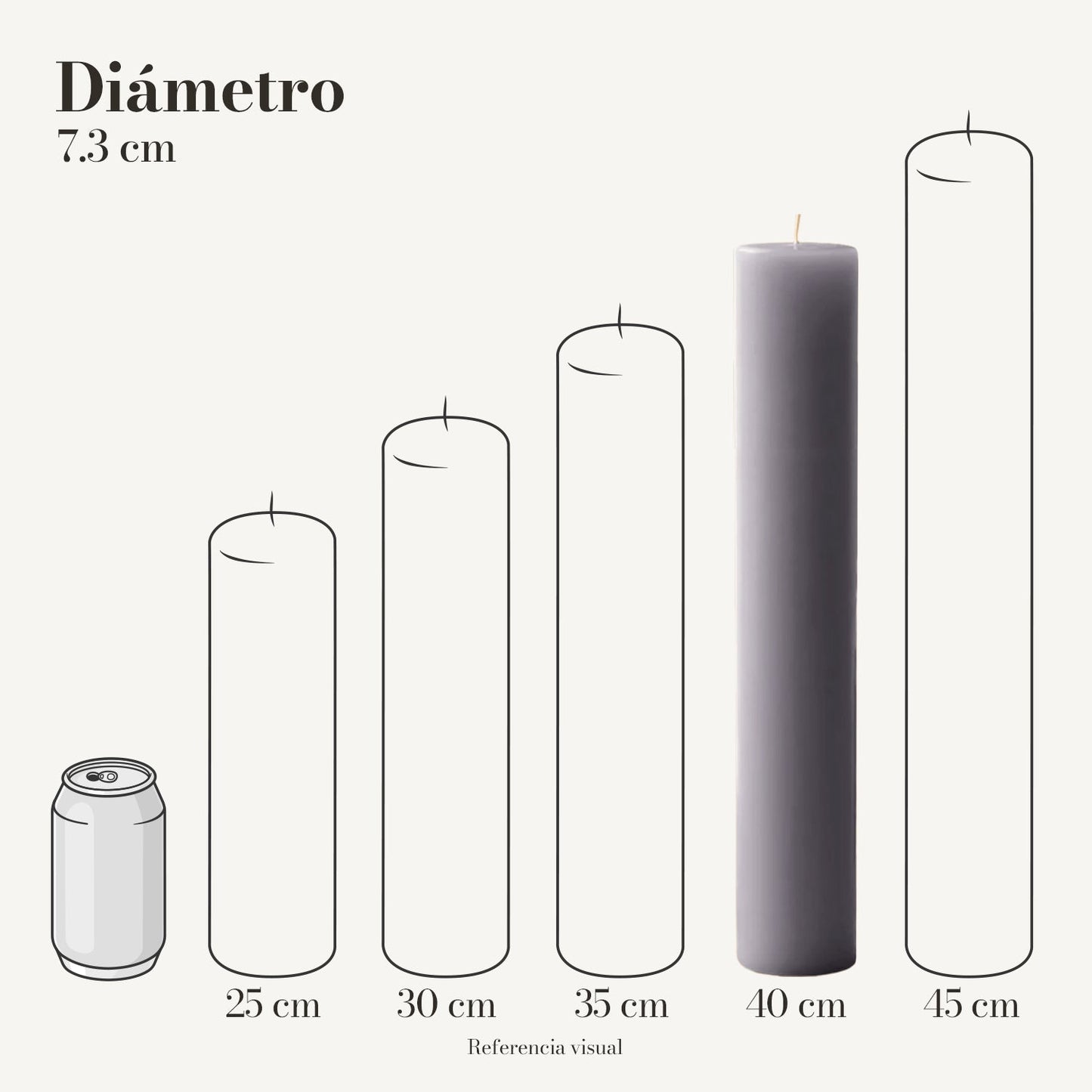 Cirio Gris 7.3 cm 40 cm
