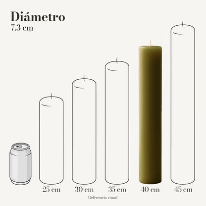 Cirio verde olivo 7.3 cm diámetro - La Vela Amaltea
