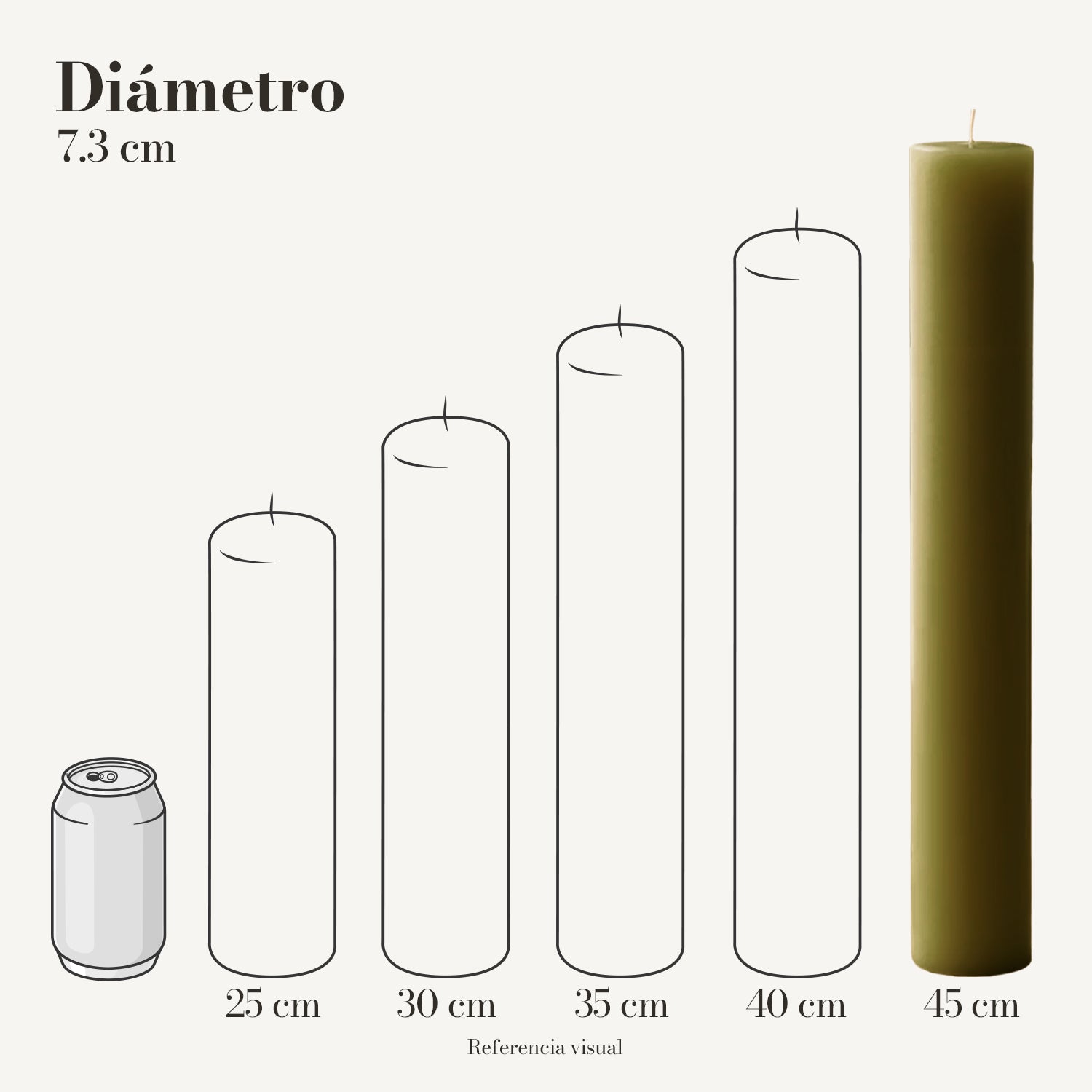 Cirio verde olivo 7.3 cm diámetro - La Vela Amaltea