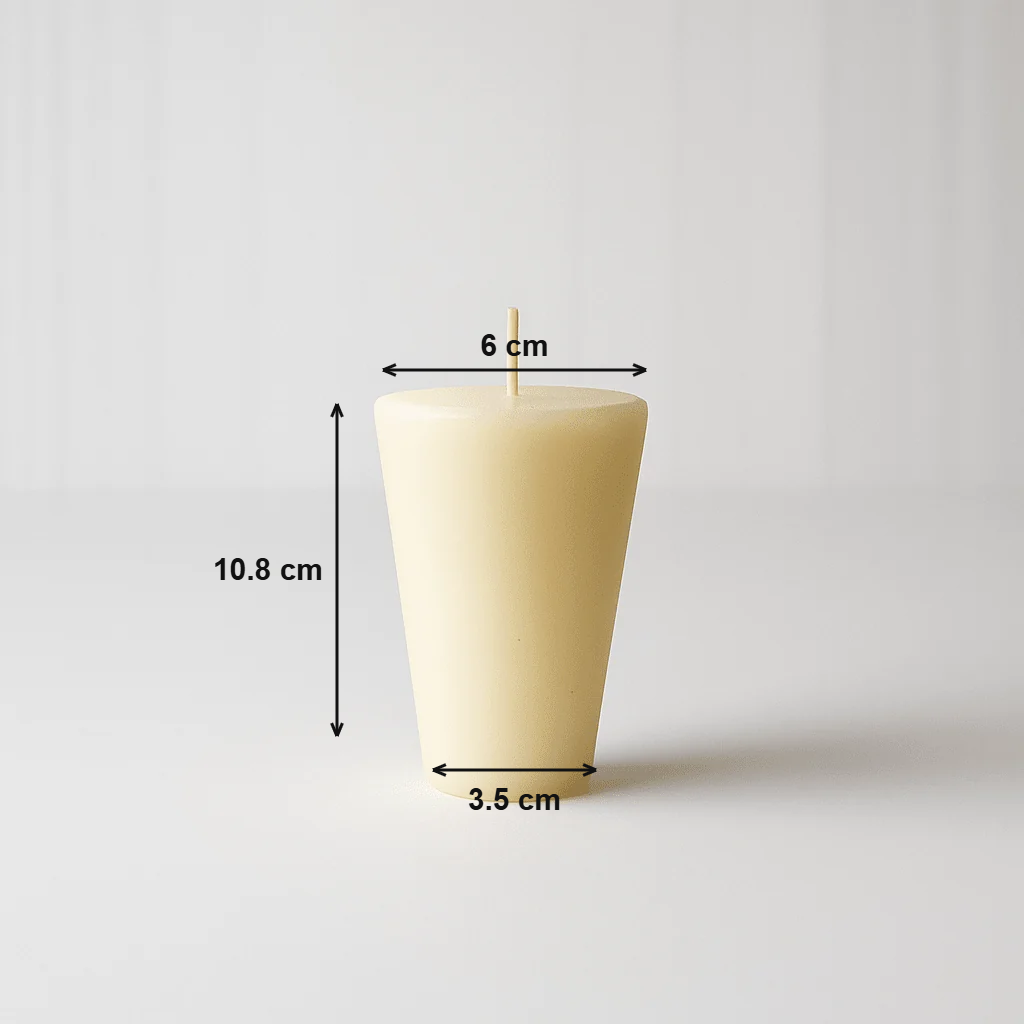 Cono grande marfil - medidas: base inferior 3.5 cm, base superior 6 cm, altura 10.8 cm