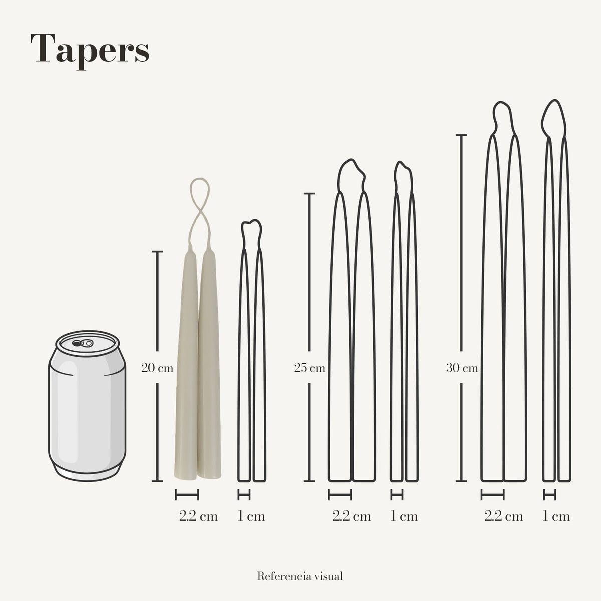 Tapers Marfil 2.2 x 20 cm