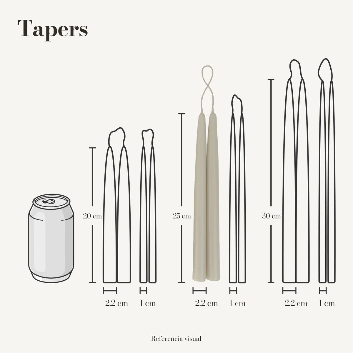 Tapers Marfil 2.2 x 25 cm