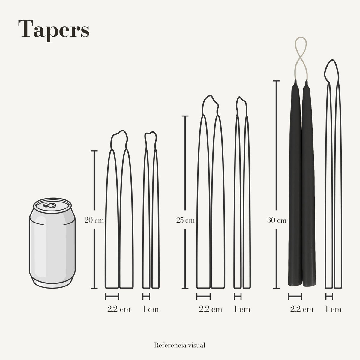 Tapers Negro 2.2 x 30 cm